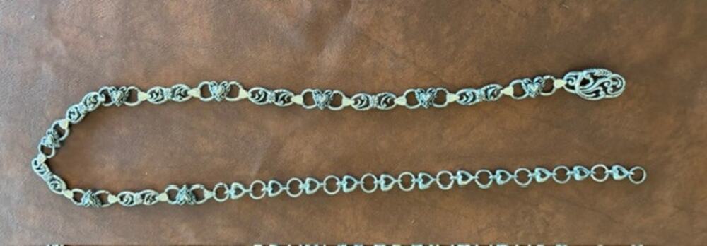 Vintage Silver Tone Metal Filigree Scroll and Heart Link Belt 40" Adjustable